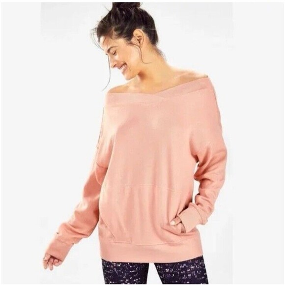 Fabletics Women's M Zaylee Cross Front Off Shoulder Pullover Blush Sweatshirt - Picture 1 of 8